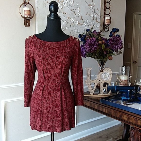 NWOT Liz Claiborne Dark Orange With Black Prints 3/4 Sleeves Tunic Top. Size S - Picture 15 of 17